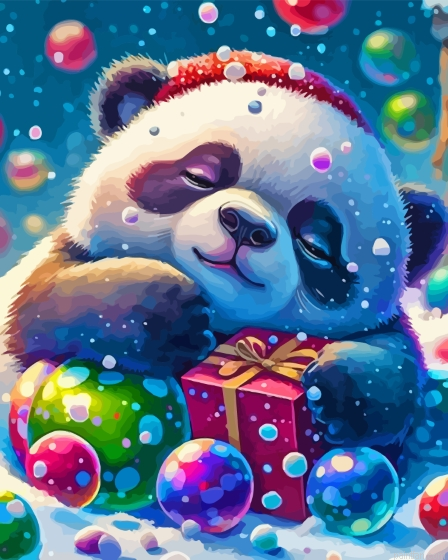 Sleepy Christmas Panda Paint By Numbers.png