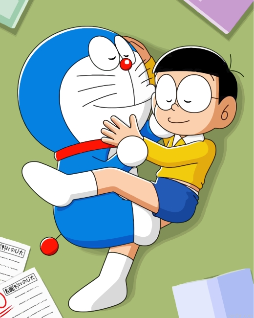 Sleepy Doraemon And Nobita Paint By Number.png