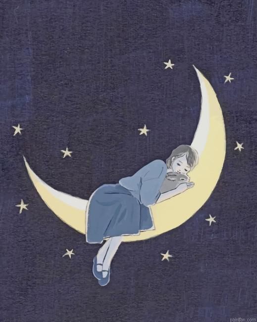 Sleepy Girl On Moon New Paint By Numbers.png