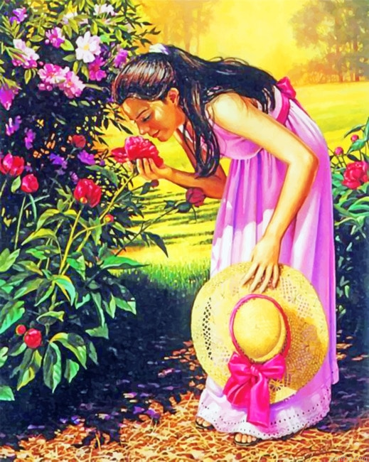 Smelling Flowers Women Paint By Numbers.png
