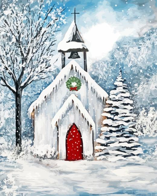 Snow Winter Church Paint By Numbers.png