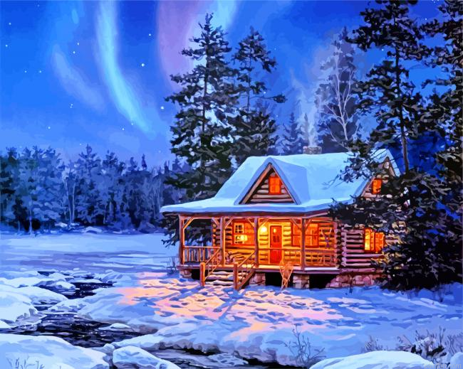 Snow Winter Cottage Paint By Number.png