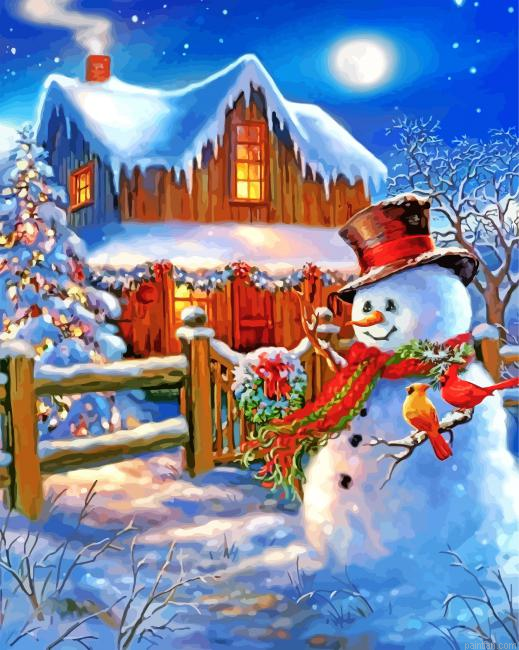 Snowman And Birds Paint By Number.png