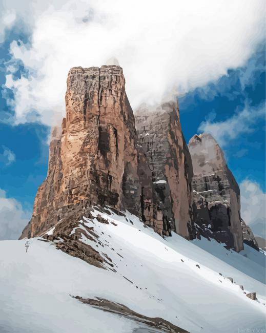 Snowy Tre Cime Di Lavaredo Mountain Paint By Numbers.png