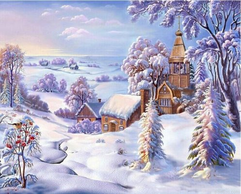 Snowy Village Paint By Numbers.png