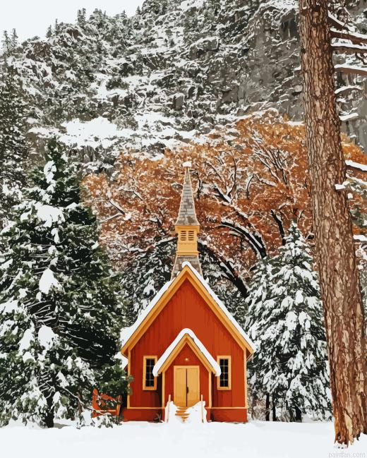 Snowy Yosemite Chapel Paint By Numbers.png