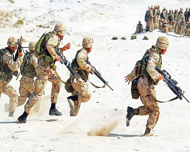 Soldier Holding Rifle Running On White Sand New Paint By Numbers.png