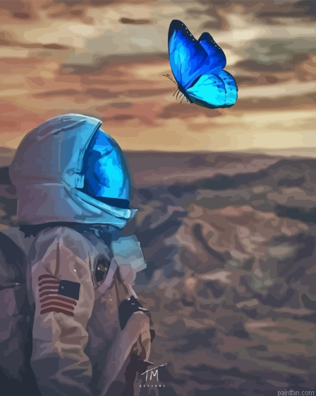 Spaceman With Blue Butterfly Paint By Numbers.png