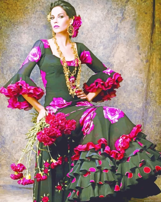 Spanish Lady Wearing Gypsy Dress New Paint By Numbers.png