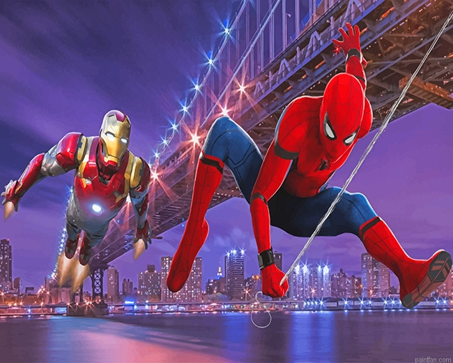 Spider Man And Iron Man New York New Paint By Number.png