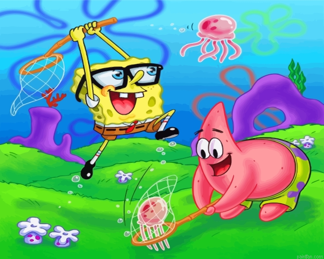 Spongbob And Patrick Jellyfishing Paint By Number.png