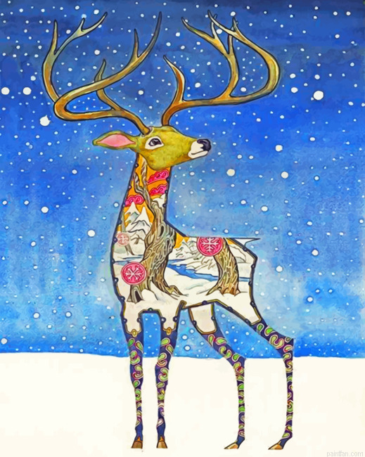 Stag Enjoying The Snow Paint By Number.png