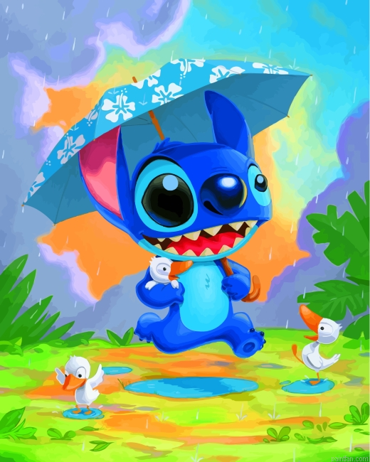Stitch Enjoying The Rain Paint By Number.png