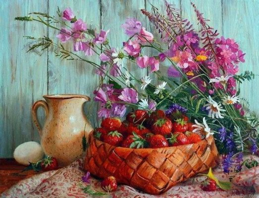 Strawberries Flower Paint By Numbers.png
