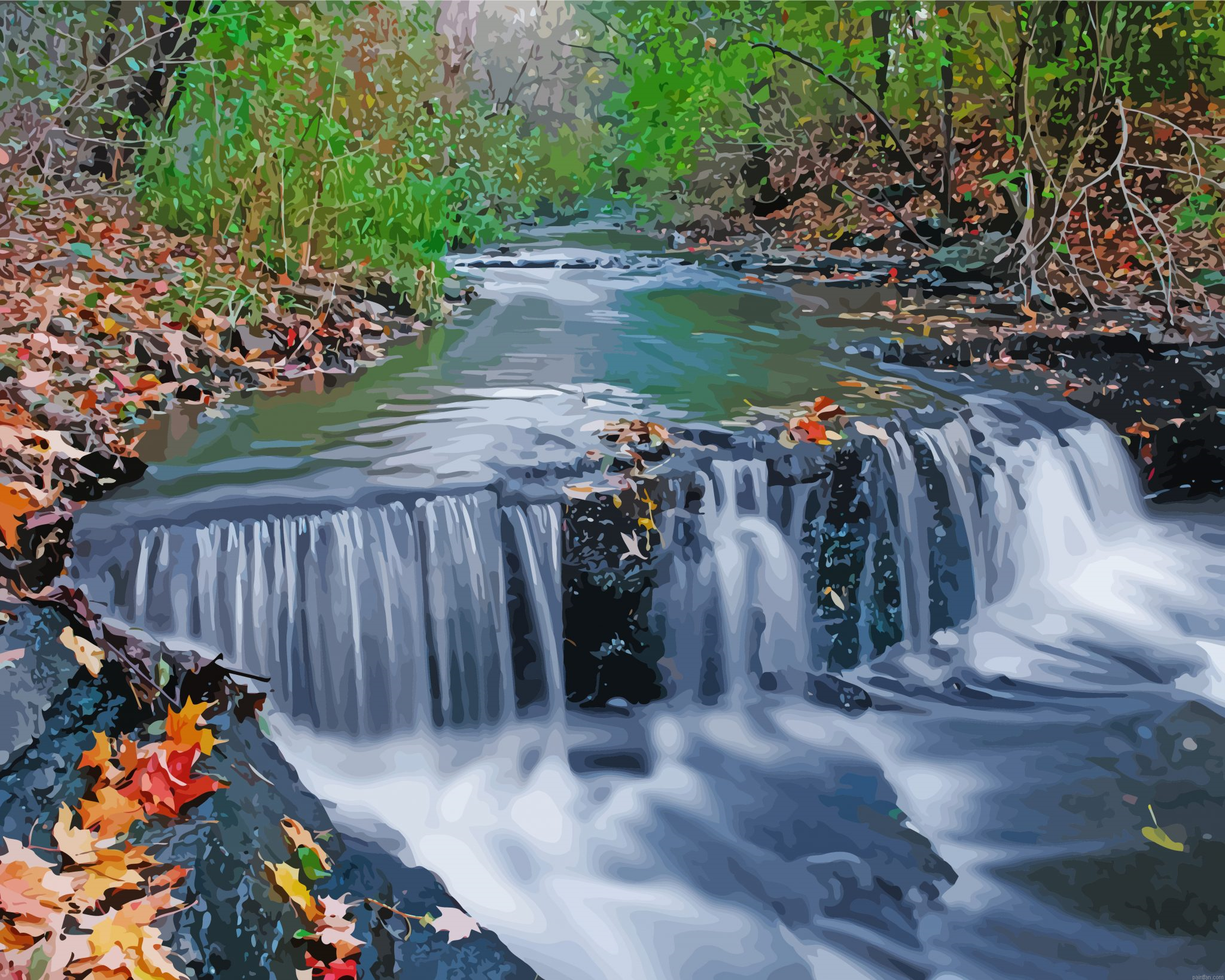 Stream Waterfall Nature Paint By Number.png