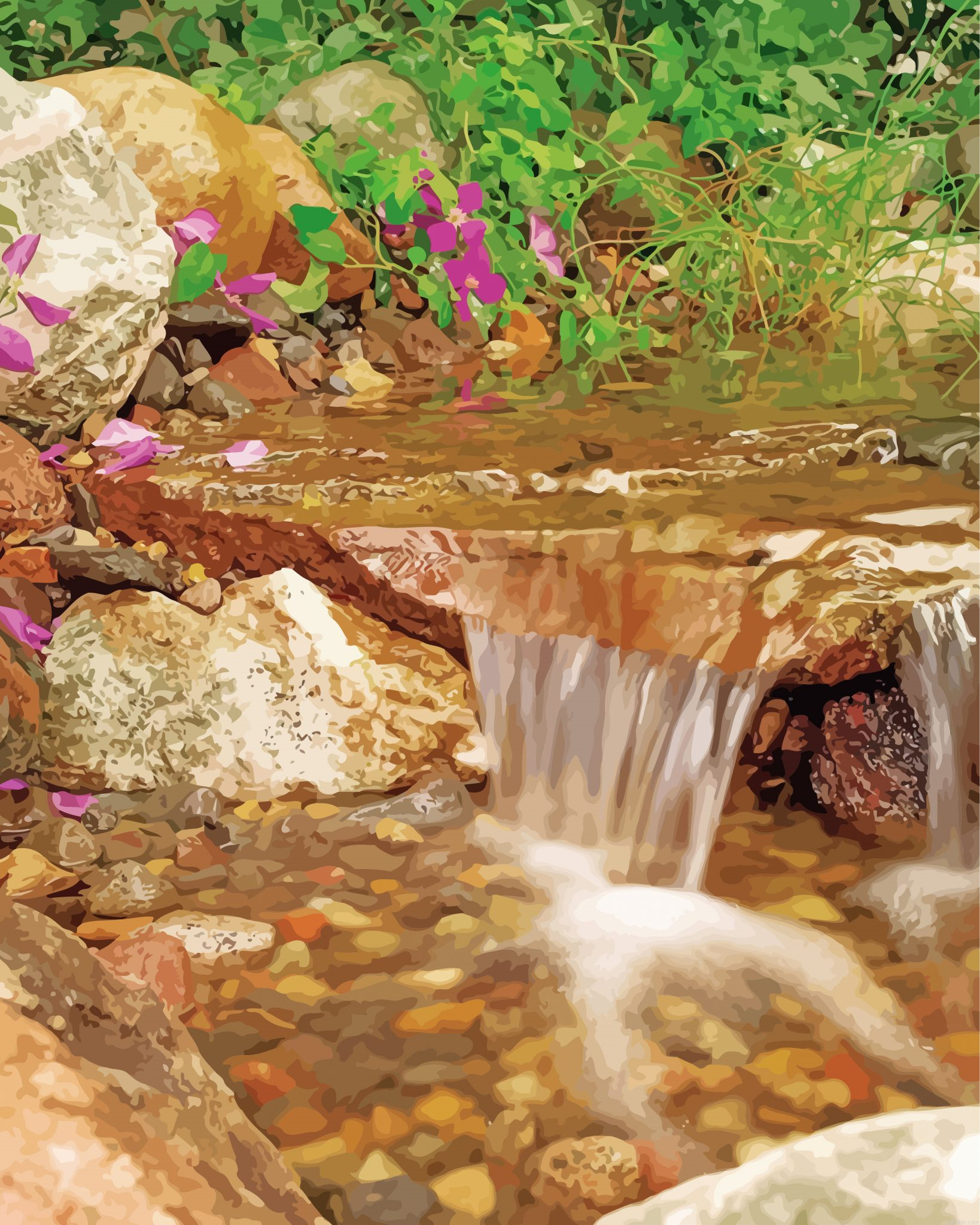 Stream With Waterfall Paint By Number.png
