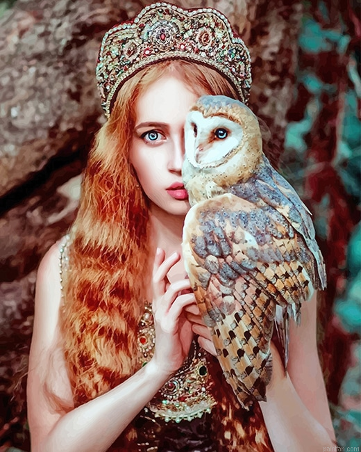 Stunning Girl With Owl New Paint By Numbers.png