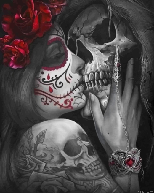 Sugar Skull Kissing Skeleton Paint By Number.png