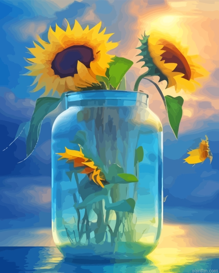 Sunflower In Blue Jar Art Paint By Numbers.png