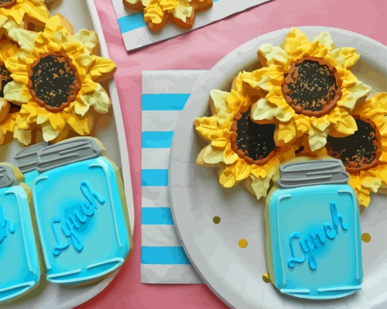 Sunflower In Blue Jar Cake Paint By Numbers.png
