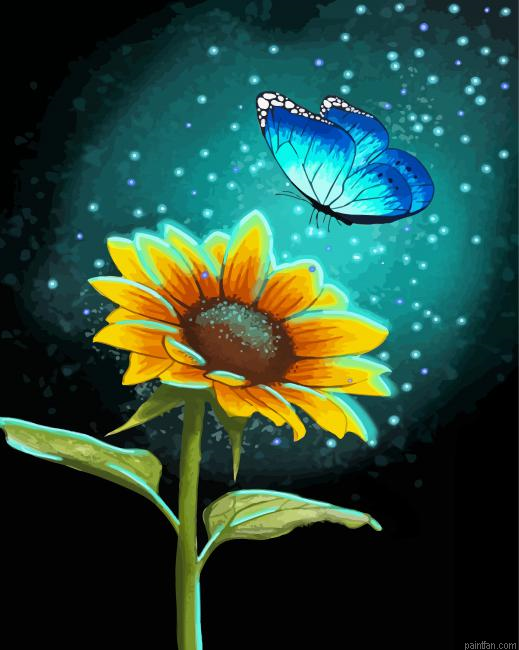 Sunflower With Butterfly Paint By Numbers.png
