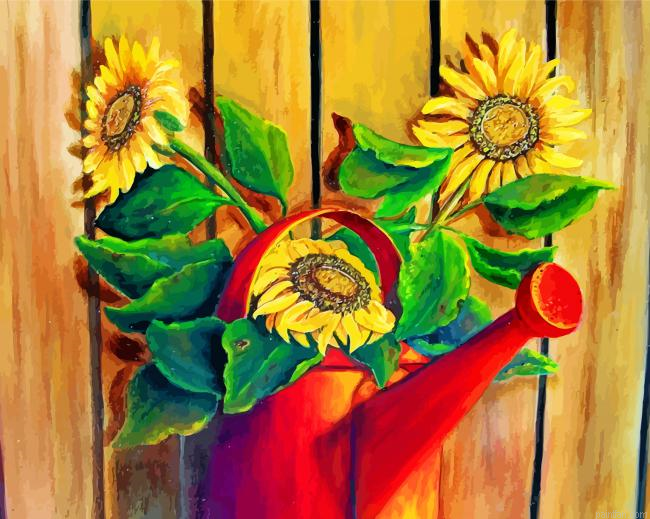 Sunflowers In Watering Pail Paint By Number.png