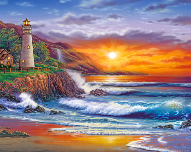 Sunset Beach Lighthouse Paint By Numbers.png