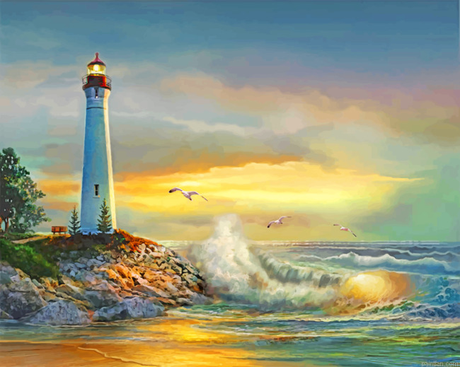 Sunset Crisp Point Lighthouse Paint By Numbers.png
