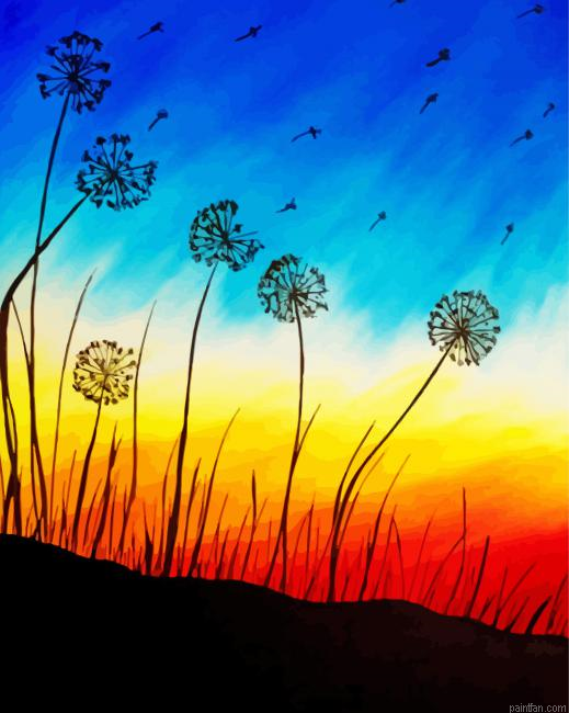 Sunset Dandelions Silhouette Paint By Numbers.png