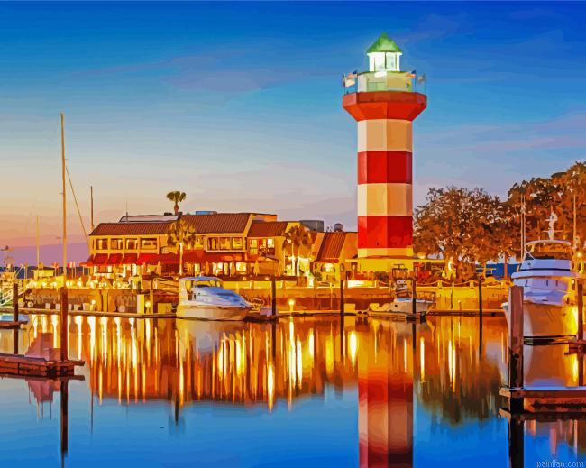 Sunset Harbour Town Lighthouse Paint By Numbers.png
