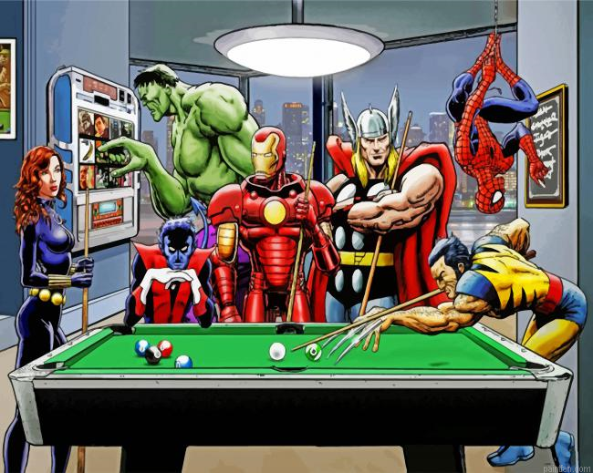 Superheroes Playing Pool Paint By Number.png
