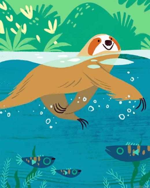 Swimming Sloth Paint By Number.png