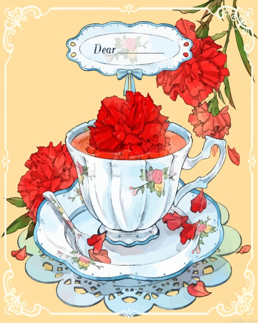 Tea With Red Flowers Paint By Number.png