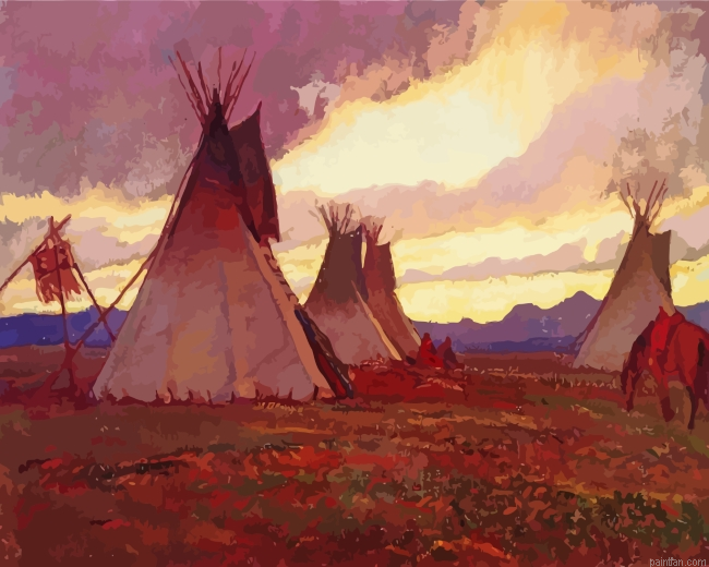 Teepees At Sunset Paint By Numbers.png