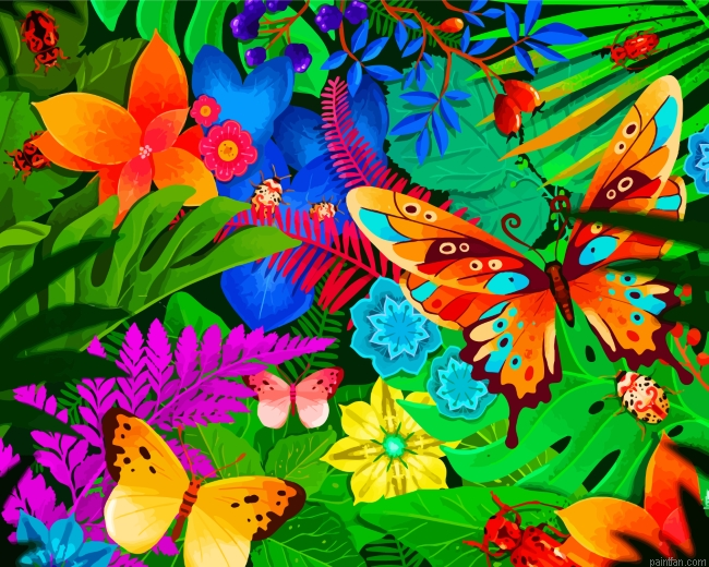 Tropical Flowers And Butterflies Paint By Number.png