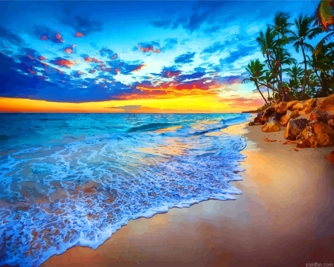 Tropical Island Beach Sunset Paint By Number.png