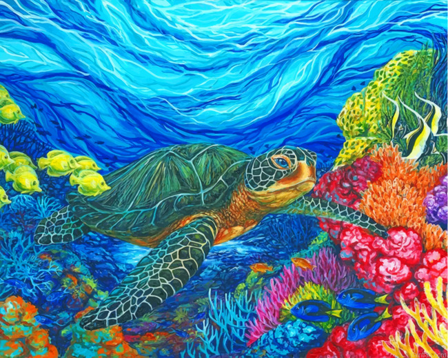 Turtles In Coral Reef Paint By Numbers.png