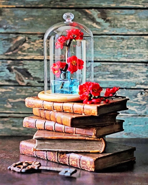 Vintage Books And Red Roses New Paint By Numbers.png