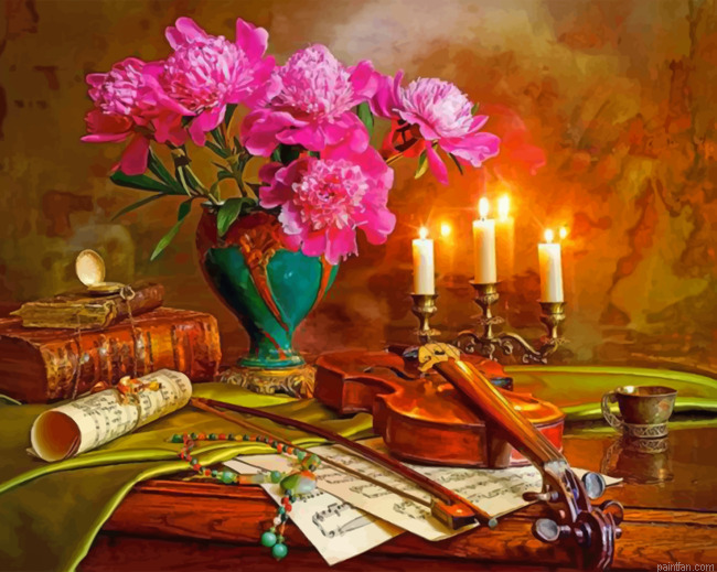 Vintage Bouquet And Violin Paint By Numbers.png