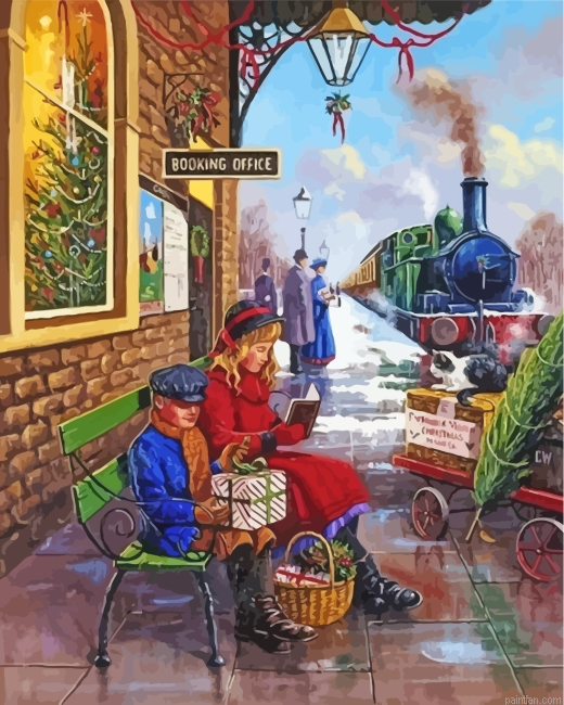 Vintage Christmas Train Station Paint By Number.png