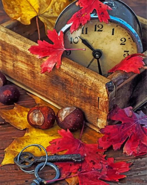 Vintage Clock And Leaves Paint By Number.png