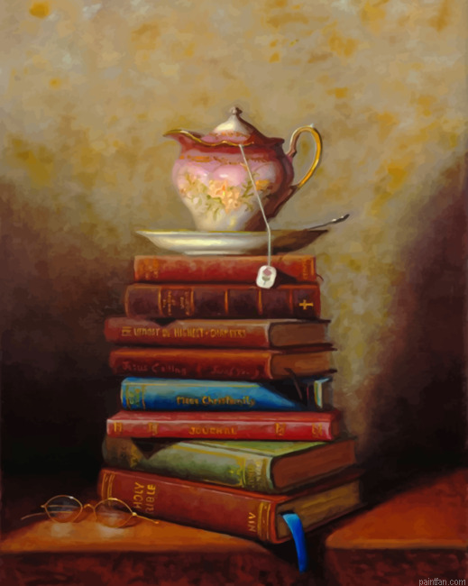 Vintage Coffee Cup On Books Paint By Numbers.png