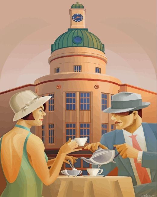 Vintage Couple Having Tea Paint By Number.png