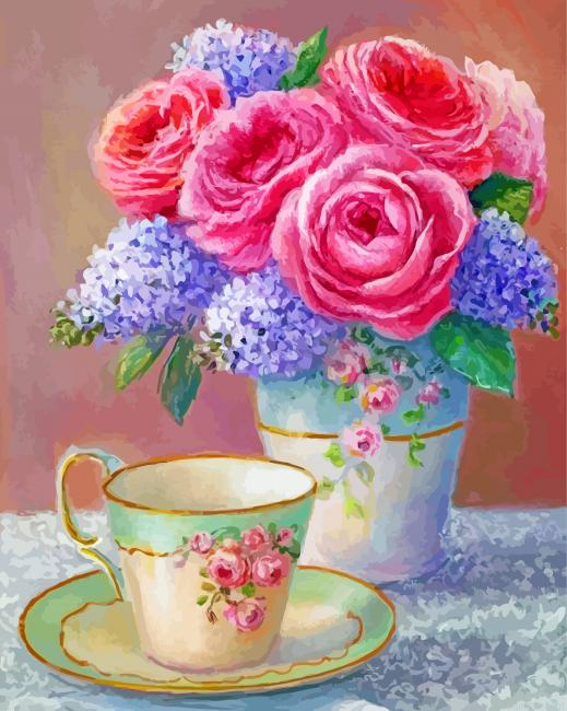 Vintage Flowers Vase And Cup Paint By Number.png