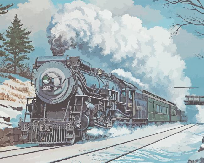 Vintage Train In Snow Paint By Numbers.png