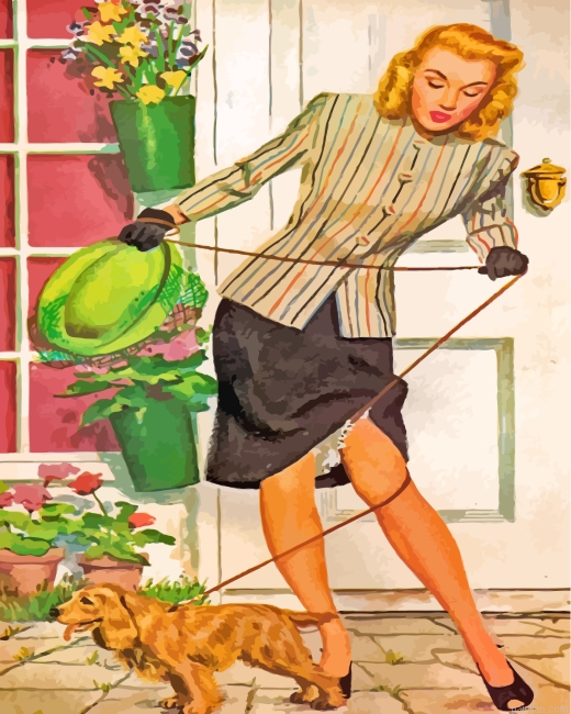 Vintage Woman And Dog Paint By Number.png