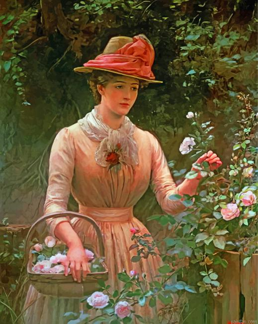 Vintage Woman In Garden Paint By Numbers.png