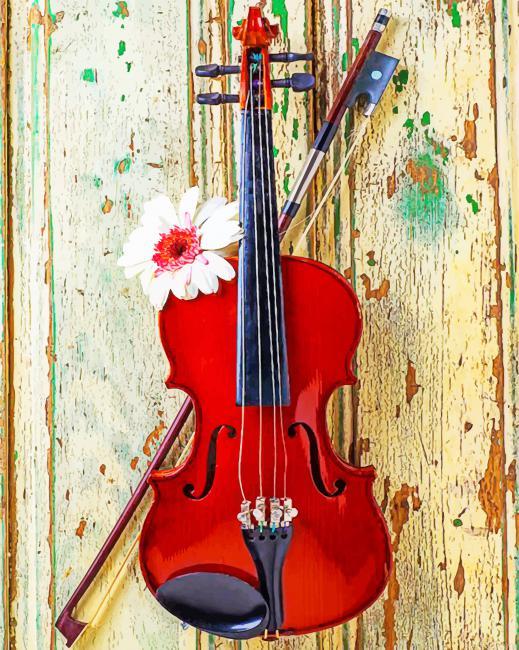 Violin With Daisy Flower New Paint By Numbers.png