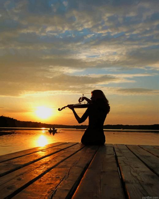 Violinist Girl Silhouette New Paint By Numbers.png
