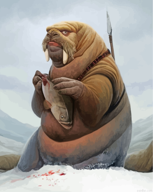Walrus Trying To Eat A Fish Paint By Numbers.png